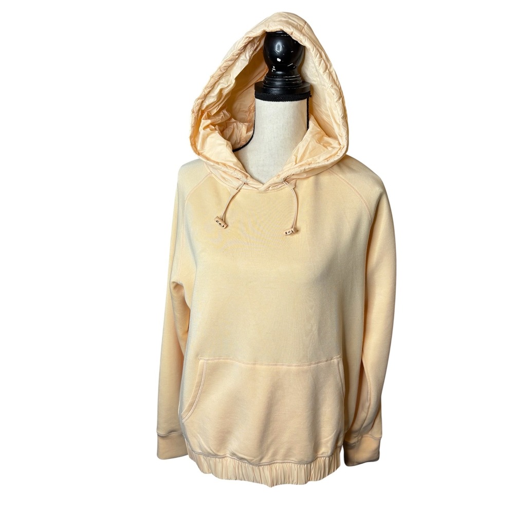 Mono B Womens Peach Mixed Media Windbreaker Hooded Sweatshirt Medium Soft - Picture 2 of 8